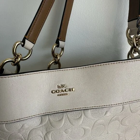 Coach Lexy Embossed Cream Leather Shoulder Bag - Picture 5 of 10